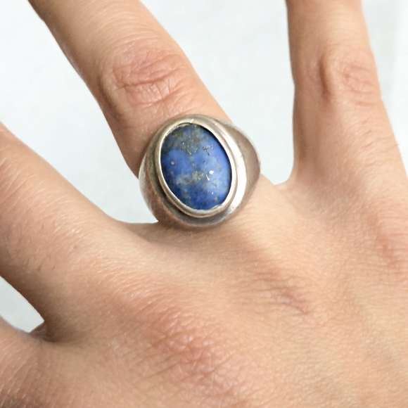 Vintage Sterling Silver Ring Lapis Lazuli Oval Cabochon Size 8.25 Blue - Picture 8 of 13